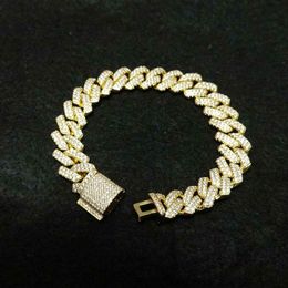 14mm Diamond Miami Prong Cuban Link Chain Bracelets 14k White Gold Iced Icy Cubic Zirconia Jewellery 7inch 8inch Cuban Bracelet2658