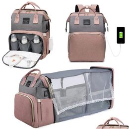 Diaper Bags Folding Mommy Bag Lightweight Portable Crib Bed Large Capacity Baby Backpack Female Outting Mummy 231204 Drop Delivery Kid Otya6