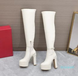 The latest women's boots are over the knee thick high heels round head zipper with buckle, banquet work party matching
