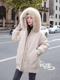 Women's Trench Coats Women Jacket Winter 2023 Solid Hooded Zip-up Street Fashion Spliced Parka Elegant Versatile Office Lady