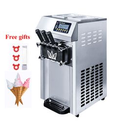 Stainless Steel Ice Cream Maker High Power Soft Ice Cream Machine Three Colours Sweet Cones Vending Machine