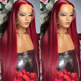 99j Burgundy Short Straight Bob Human Hair Wigs Long Bone Wig 360 Lace Frontal Red /blonde/blue /grey Wigs Pre Plucked 13x4 Synthetic Lace Wig