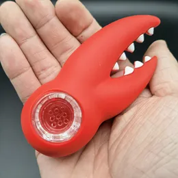 3.5 inch Silicone Hand Pipe Red Crab Claws Smoking Pipe with Glass Bowl Hand Pipes