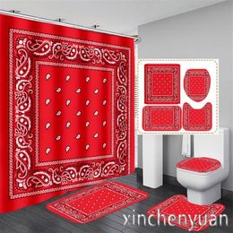 Shower Curtains Turban Art 3D Printing Waterproof Bathroom Curtain Toilet Cover Mat Non-Slip Floor Rug 1 3 4Pcs W02248u