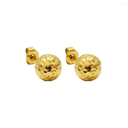 Stud Earrings INS Style Plated 18K Gold Stainless Steel Personalised Hammer Texture Round Small Ball Earring For Women Girls Jewellery Gift