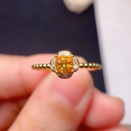 Natural Crystal Ring 4mm Real Citrine Ring for Daily Wear 925 Silver Citrine Jewellery Gift for Woman