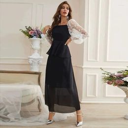 Ethnic Clothing Women Eid Muslim Dresses Square Collar Lantern Sleeve Vestidos Loose Fit Dubai Abayas High Waist Sexy Patchwork Party Dress