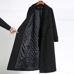 Women's Wool Blends Black Woolen Jacket With belt Highend Doublesided Cashmere Overcoat Autumn And Winter Thickening Coat 231206