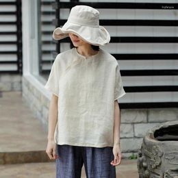 Women's Blouses Johnature Women O-Neck Short Batwing Sleeve Tops 2023 Summer Vintage Solid Colour Botton Cotton Linen Pullover Shirts