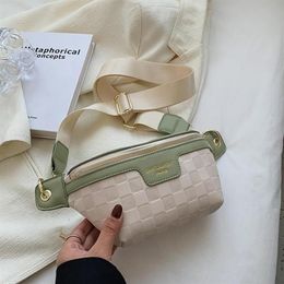 Waist Bags Elegant Plaid PU Leather For Women 2022 Female Packs Ladies Stylish Fanny Pack Wide Strap Crossbody Chest Bag230W
