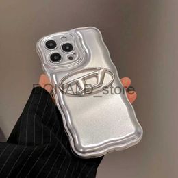 Mobiltelefonkisten 3D Luxus Silber D-Letter-Schicht-Wellen-Design-Telefonhülle für iPhone 15 14 Pro Max 13 12 11 Pro Max Case