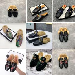 Princetown Hausschuhe Designer Pelz Frauen Echtes Leder Flache Männer Pantoletten Schuhe Leder Pelz Slipper Metallkette Shoees Loafers Outdoor Slipperes 46