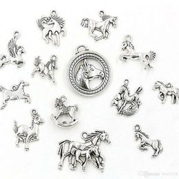 65Pcs Antique silver Alloy Mixed Horse Charms Pendants For Jewellery Making Necklace DIY Accessories247Z