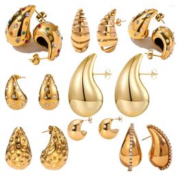 Dangle Earrings Golden Earring Stainless Steel 18k Gold Plated Tear Drop Waterdrop Hoops Stud Ear Metal Mix Colour Women Girl