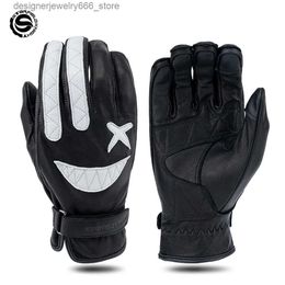 Five Fingers Gloves Goatskin Motorcycle Gloves Vintage Leather Two-Finger Touchscreen Gloves Summer Motocross Racing Gloves Black White Strip S-2XL Q231206