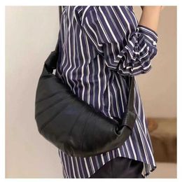 LE Home Correct Version Flat Dumpling Bun, Cow Horn Bun, Song Bag, Genuine Leather, Same Style Crossbody Bag, Chest Bag for Men and Women