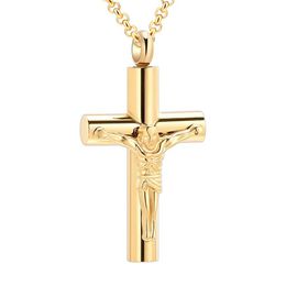 IJD11129 Jesus Cross Ashes Pendant Gold Plating Memorial Urn Casket High Quality Stainless Steel Cremation Jewellery Engravable294l