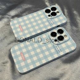 Cell Phone Cases Cute Blue And White Plaid Case For Vivo S1 T1 V20 V23 V25 X50 X60 X70 X80 X90 Y21 Y75 Y77 Y76 5G Acrylic Hard Mobile Phone Cases J231206