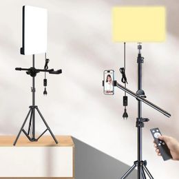 LED Photo Studio 3000k-6500k Video Fill Lamp Light Panel Photography Lighting With Tripod Stand Long Arm EU Plug For Live Stream