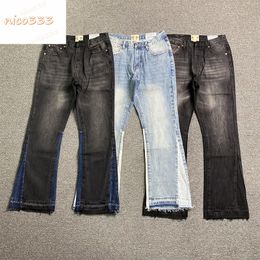Ga Depts letter patchwork color collision flare pants straight black and blue straight men and women jeans