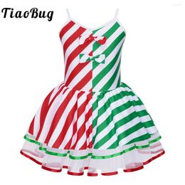 Stage Wear Kids Girls Candy Cane Christmas Costume Red Striped Mrs Santa Claus Princess Tutu Dress Figure Ice Skating Leotard Dancewear