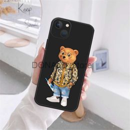 Cell Phone Cases Evening Bags Cute Bear Fashion Brand Protective Case for IPhone 13 12 11 14 15 Pro Max XS Max XR X 14 15Plus Black Silicone Soft Bumper Cover J231216