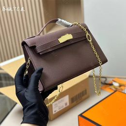 Luxury Shoulder crossbody bags Women Purse Totes messenger Bag Genuine Leather Handbags kels Flat Handle Portable lady purse lock First Generation 22cm