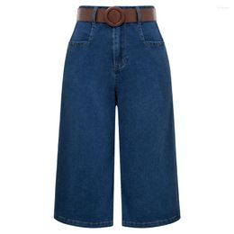 Women's Pants BP Jeans Female Vintage Wide Leg Capri With Belt Elastic Waist Jean Slimming Fashion Straight Casual Streetwear