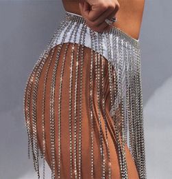 Europe Exaggerate Glitter Rhinestone Long Tassel Waist Belt Skirt Women Sexy Crystal Diamonds Adjustable Metal Chain Night Club Mi8379646