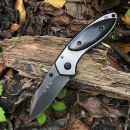 Brand MINI Camping Folding Knife Wood Handle Hunting Survival Keychain Pocket Knife Multi Uses Outdoor Blades Black