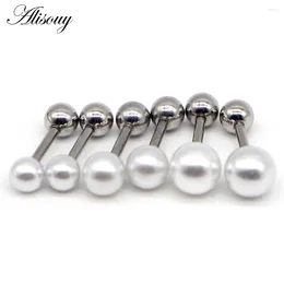 Stud Earrings 4/6/8mm Silver Colour Stainless Steel Pearl Ball Screw Pierced Women Ear 2pcs