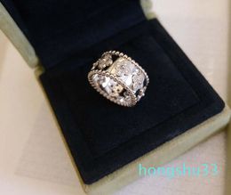 Luxury quality charm punk band ring with flower and diamond hollow design in two colors plated have box stamp