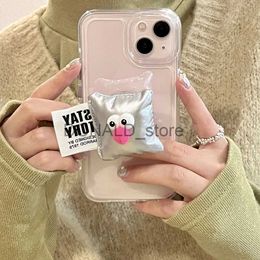Cell Phone Cases Ins Cute 3D Down Jacket Funny Pillow Bracket Case For iPhone 14 13 12 11 Pro Max X XR Plating Lens Protective Soft Cover Funda J231206