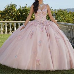 Pink Shiny Quinceanera Dresses Ball Gown Sleeveless Appliques Lace Vestidos Para Quinceanera 2024 Brithday Party Gown