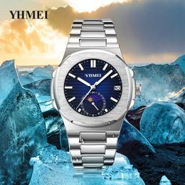 Mens new trend moon phase dial men's watch waterproof fashion business steel belt quartz watch