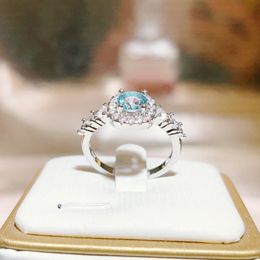 Chinese Luxury Zircon Geometry Designer Band Rings Girls sweet classic big square blue stone anillos nail finger fine diamond crystal love ring Jewellery