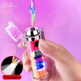 Transparent Case Waterproof Double Arc Type-C USB Lighter Powerful Flashlight Outdoor Windproof Pulse Plasma Flameless