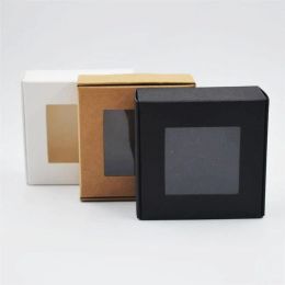 Square White black Kraft Window Box Gift Boxes with PVC window for Candy Soap Jewellery Display Box ZZ