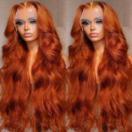 13x4 Body Wave Orange Ginger Lace Front Wigs Human Hair For Women Hd Glueless Lace Frontal Wig Synthetic Closure Wig
