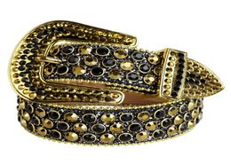 Western Bling Bling Colourful Crystal Gold & Black Rhinestone Belt Studded Belt Removable Buckle for men1607339