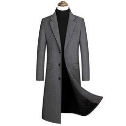 Men's Wool Blends Men039s Wool 2022 Extra Long Trench Coat Male Winter Brand Mens Cashmere Slim Fit Woolen Peacoat Windbreaker Manteau Homme 4xl1749615
