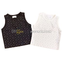 Shiny Rhinestone Letters Tank Top Women Luxury Knits Tee Crew Neck Knitted Tops Outdoor Sport Vest