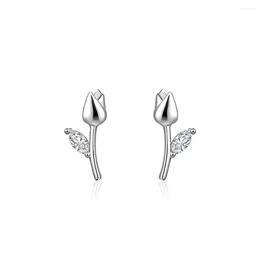 Stud Earrings Silver Colour With Crystal CZ Stone Modern Carnation Design Fashion Versatile Accessories Women 2023 Jewellery