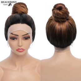 Synthetic Wigs 360 lace front wig synthetic long straight suitable for women 13x4 Ombre brown 13x1 231205