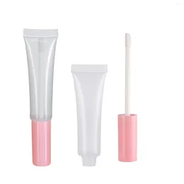 Storage Bottles Lip Gloss Squeeze Tube 15ml Transparent Glaze Brush 80 Pcs Cosmetics Oblique Mouth White Tubes