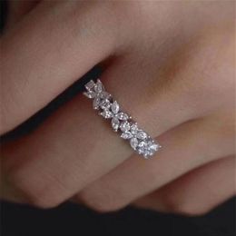 Simple Fashion Jewellery Handmade 925 Sterling Silver Marquise Cut White Topaz CZ Diamond Gemstones Women Wedding Bridal Ring Gift S294w