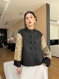 Women's Leather Vintage Genuine Jacket For Women Spring Autumn 2023 Trend Contrast Colour Patchwork Embroidery Long Sleeve Sheepskin Coat