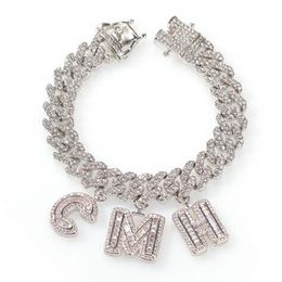 Custom Name Zircon Baguette Letters 12MM Austrian Rhinestone Cuban Chain Necklace &Bracelets Anklet For Men Women183w