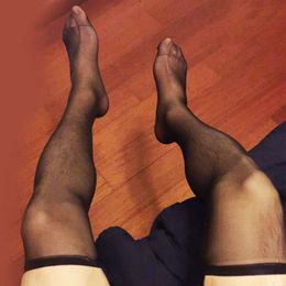 Men Sexy Rib Top Cuff Transparent Silk Stocking S Thigh High White Black Stockings Medias De Hombre Dropshipping