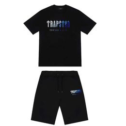 2023 Mens Trapstar T Shirt Short Sleeve Print Outfit Chenille Tracksuit Black Cotton London Streetwear S-2XL Motion Current 688ss fashion